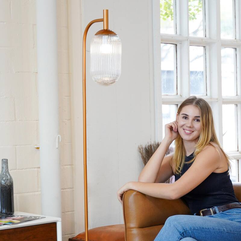 Stylish Modern Living Room Floor Lamp with Glass Shade - Bronze