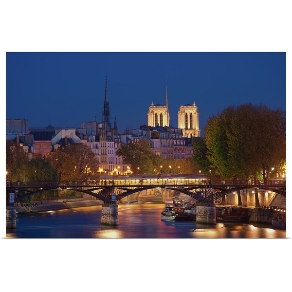 "France, Paris, Passerelle des Arts and Notre Dame" Poster Print