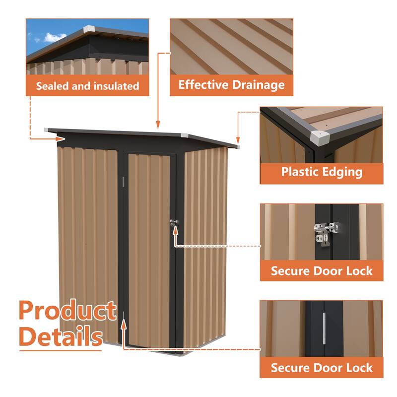 4.27FT x2.42FT Metal Garden Shed with Hinge Door