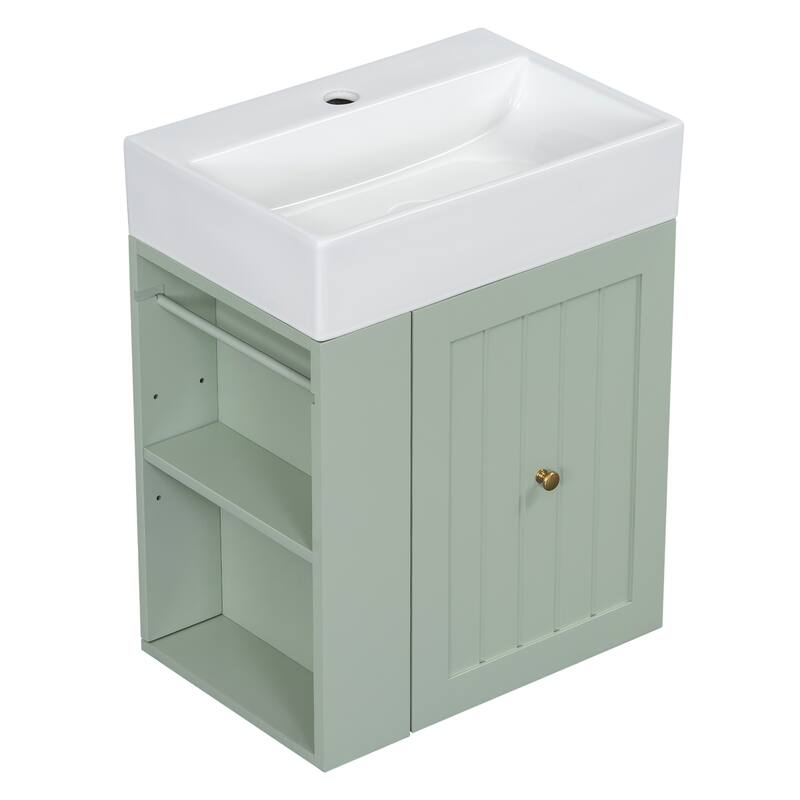 Roomfitters 20" Wall-Mounted Bathroom Vanity with Sink, MDF Floating Cabinet with Drawer & Side Shelf