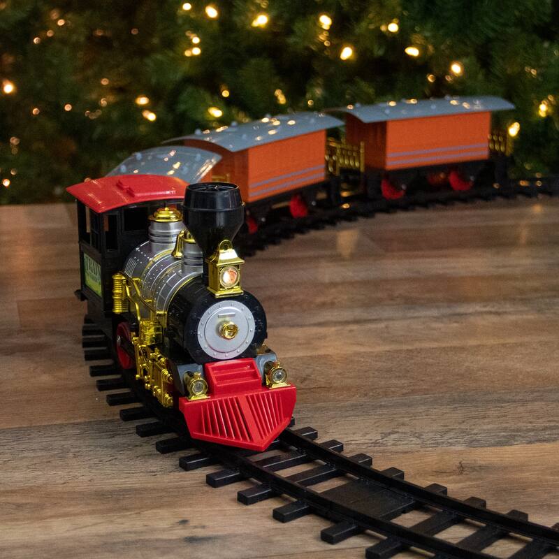 20-Piece B/O Red Orange Animated Classic Christmas Train Set Sound