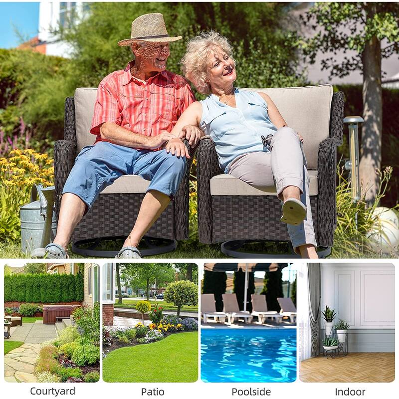 Outdoor Rotatable Seating Group with Cushions Patio Wicker Sections