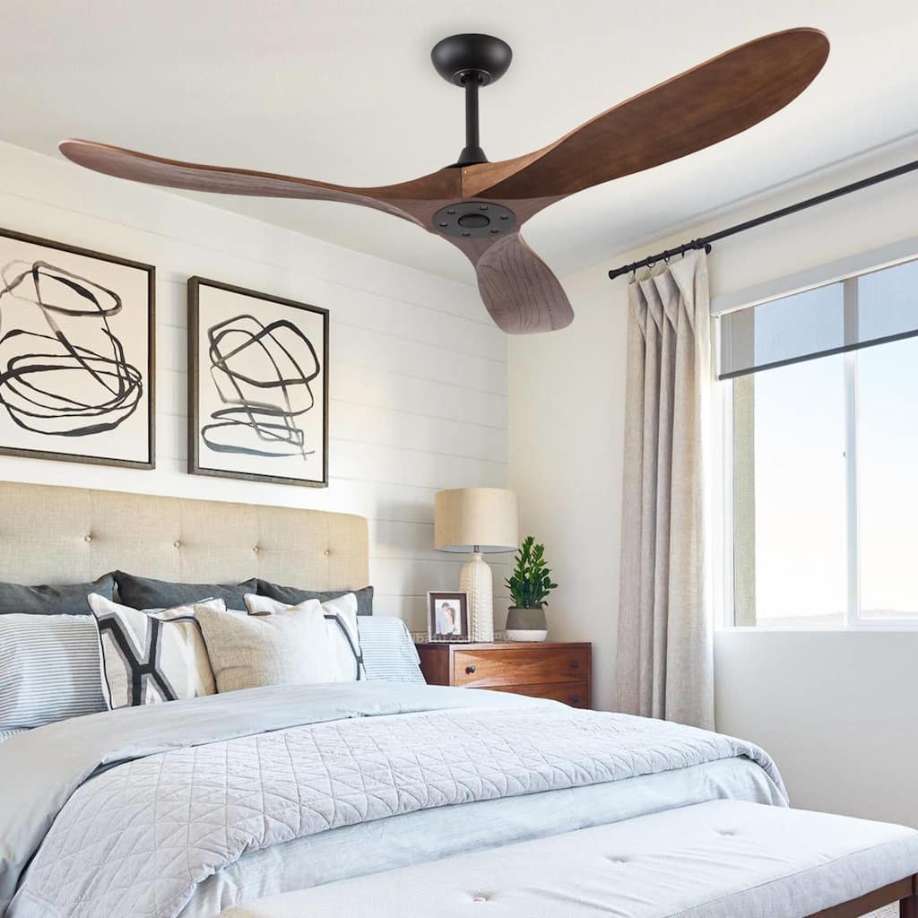 60-inch Retro Wood Ceiling Fan with Remote 3-Blades by Timechee - 60 Inches