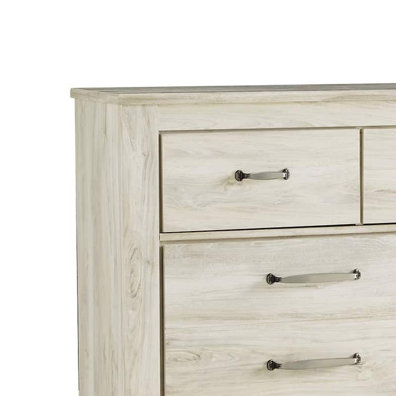 Simon Wide Dresser, 7 Drawers, Laminate Rustic Gray Whitewash Finish