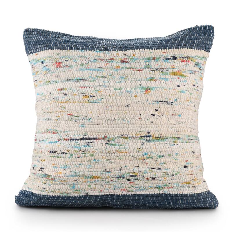 Hand Woven Abstract Square Throw Pillow - 20" - Blue and White