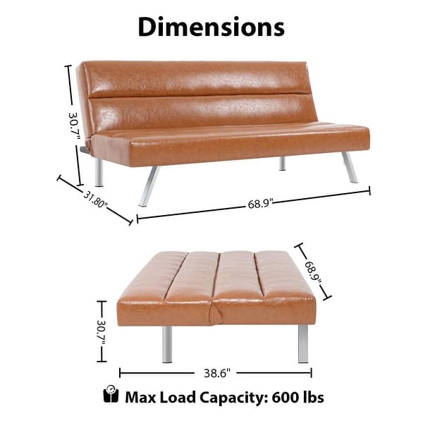dimension image slide 5 of 7, Modern Futon Sofa Bed, Convertible Sofa Futon, Split Back Linen Sleeper Couch for Living Room
