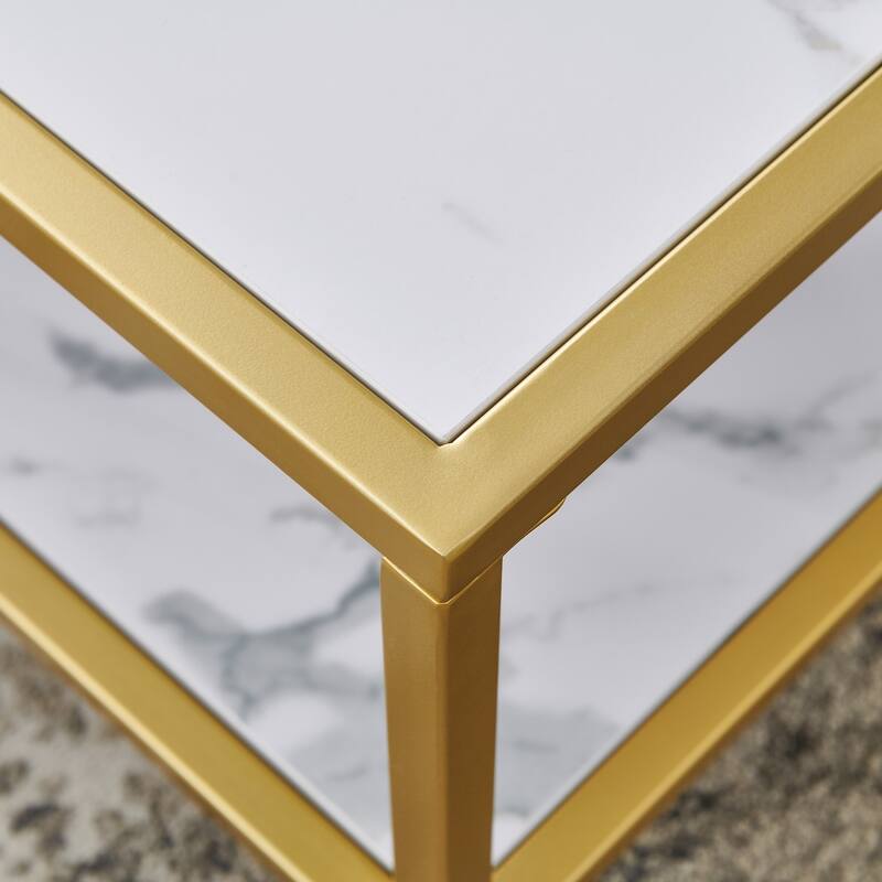 Wood marble color top Modern Nesting coffee table Square & rectangle With Black metal frame