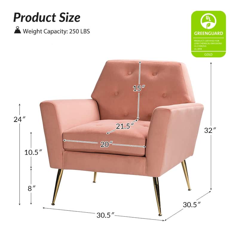 Lilia Contemporary Velvet Upholstered Tufted Back Armchair with Metal Golden legs by HULALA HOME