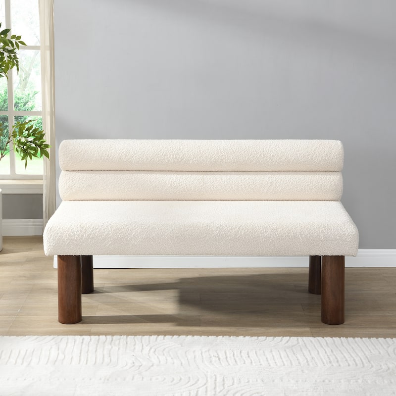 Roomfitters Upholstered Dining Bench, End of Bed and Entryway Seating, Boucle Ottoman with Rubber Wood Legs - Beige