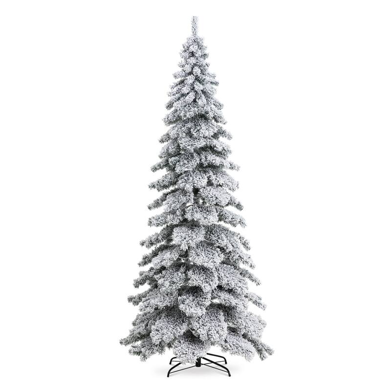 Glitzhome 7.5ft/9ft/12ft Pre-Lit Flocked Layered Spruce Artificial Christmas Trees