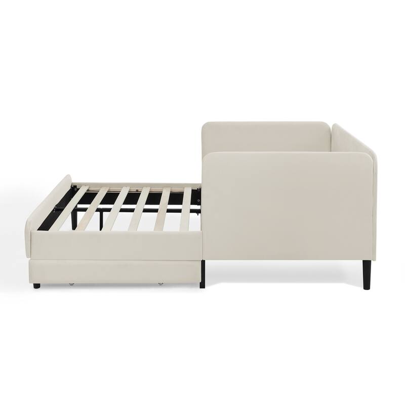 Full Size Upholstered Platform Bed Frame with 2 Storage Drawers, Adjustable Velvet Sofa Bed