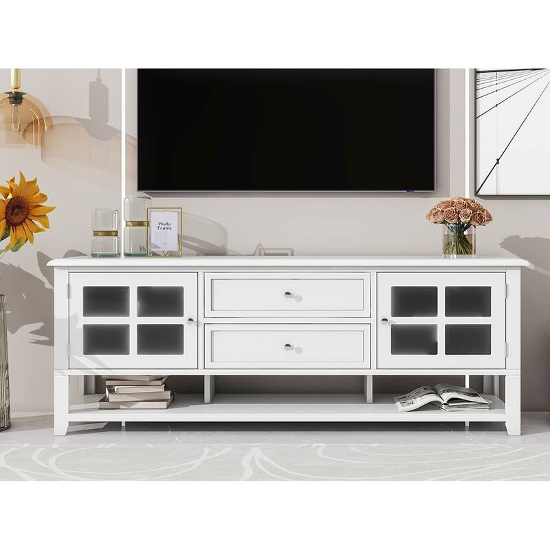 White TV Stand for TVs up to 60'', TV Console Media Cabinet with Storage Shelves, Entertainment Center for Livingroom