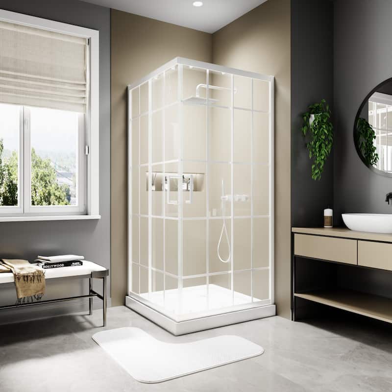 Modland 36'' x 71'' Corner Sliding Shower Door - Self-Cleaning Glass, Magnetic Seal, Matte Black / White - White