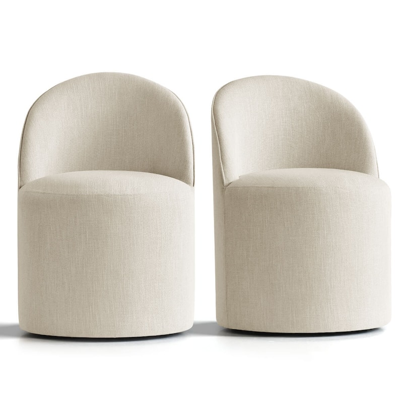 Linen Upholstered Dining Chair with Castors (Set of 2)