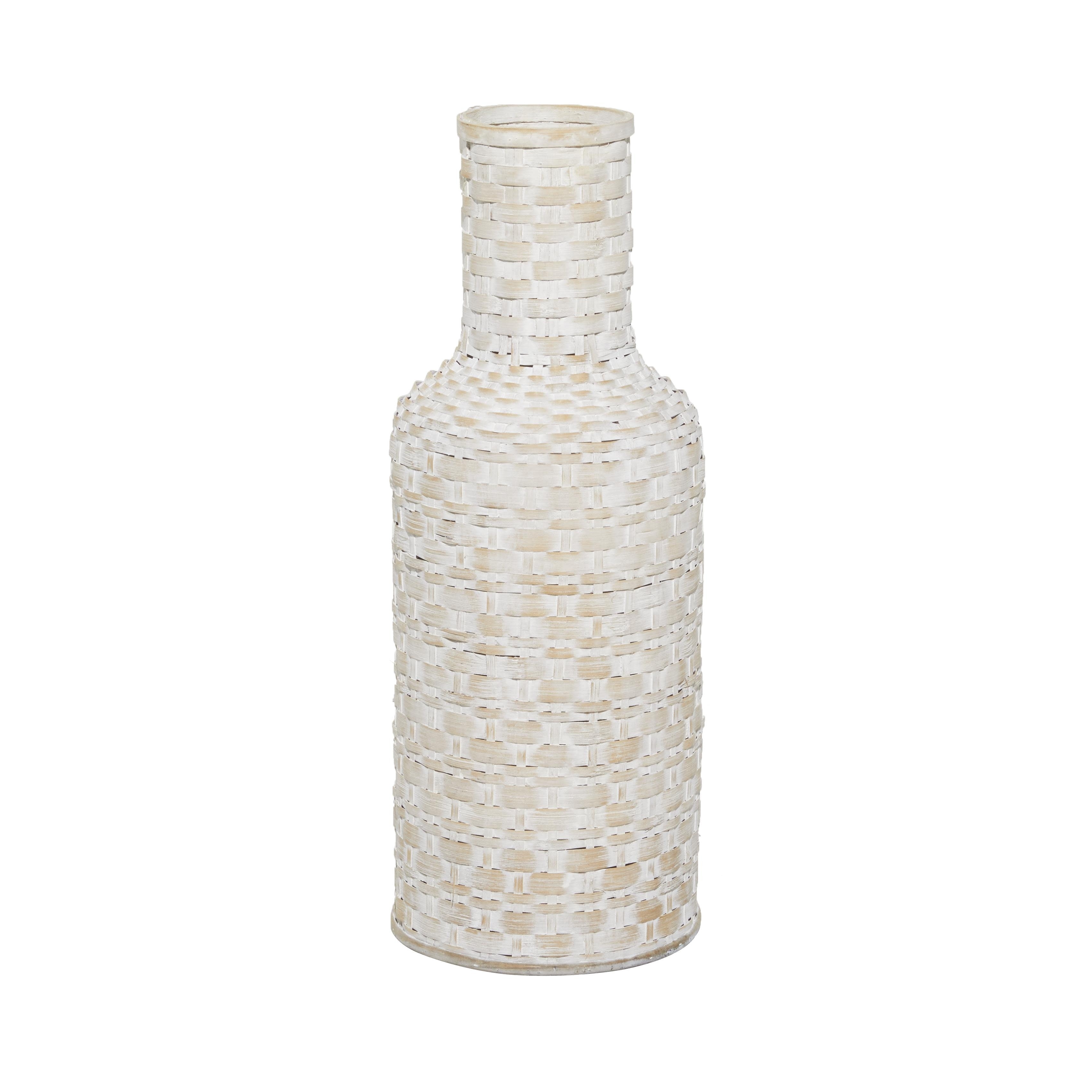 Bamboo Wood Tall Woven Floor Decorative Vase - White - Roche River Decor