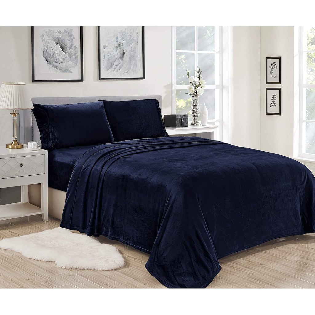 Décor&More Luxury Elegance 2 Piece Twin Size Extra Soft Velvet Touch Microplush Sheet Set - Navy