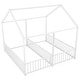 preview thumbnail 12 of 11, Twin Metal House Bed with Two Shared Beds, Guardrails & Roof Design, White