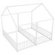 preview thumbnail 12 of 11, Twin Size Metal Platform Beds with Shared Design ,House-Shaped Roof and Guardrails for Safety and Fun