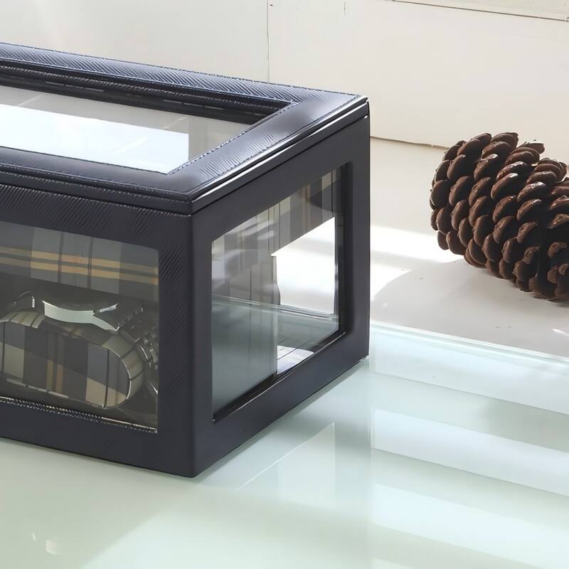 9.8" Long Tempered Glass and Leather Jewelry Case / Watch Display, Blue