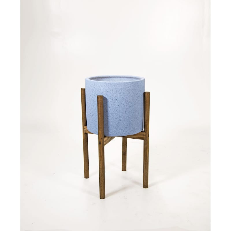 Large Ceramic Pot 10" Sky Blue with Wood Stand - 8' x 10' - Honey