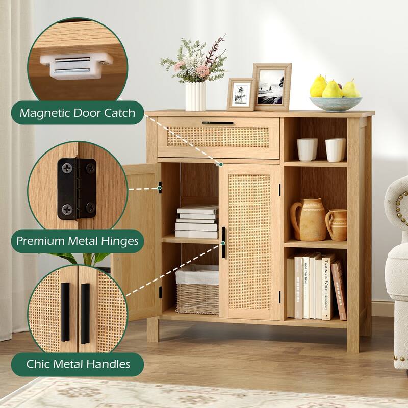 Gymax Buffet Sideboard w/Rattan Woven Doors & Drawer Adjustable Shelf
