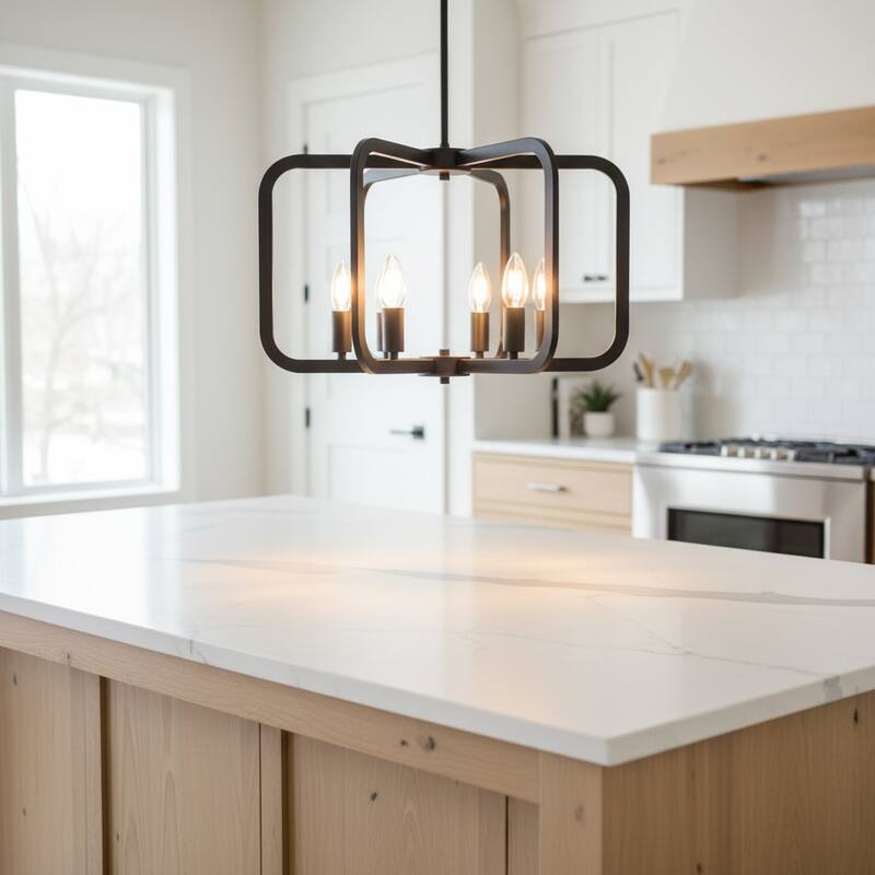 Modern Geometric 6-Light Black Pendant Chandelier - Black