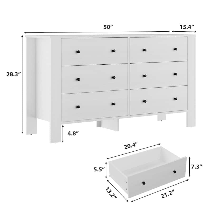 6 Drawer Dresser for Bedroom, Modern Wooden Storage Chest with Drawers