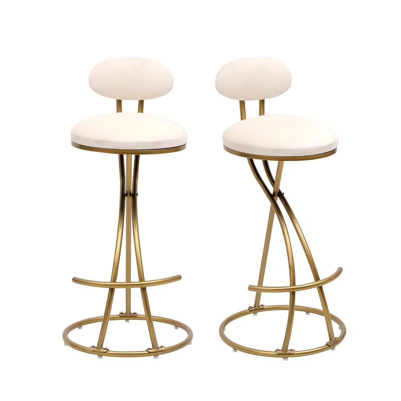 Round Bar Stool Armless Velvet Barstools with Back Set of 2 Upholstered Counter Chair for Dining Room, Kitchen Island