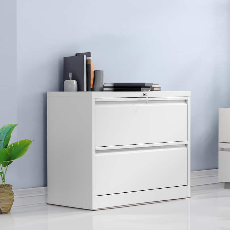 35"W 2/3/4-drawer Lateral Locking Steel File Cabinet for A4, Legal, Letter - 2 Drawer White