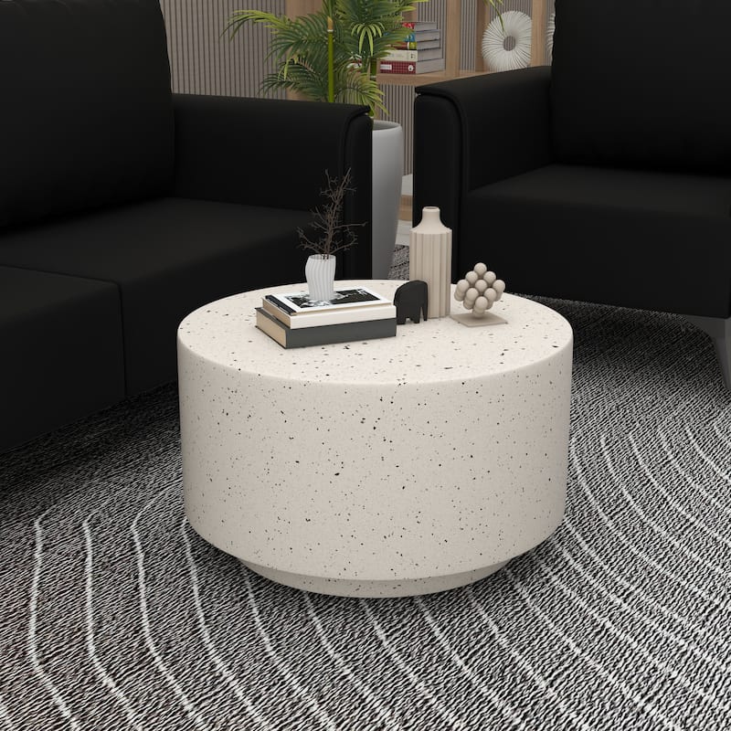 Terra 36-Inch Modern Wide Coffee Side Table in Fiberstone Round Accent Center Table for Indoor and Outdoor Patio Use