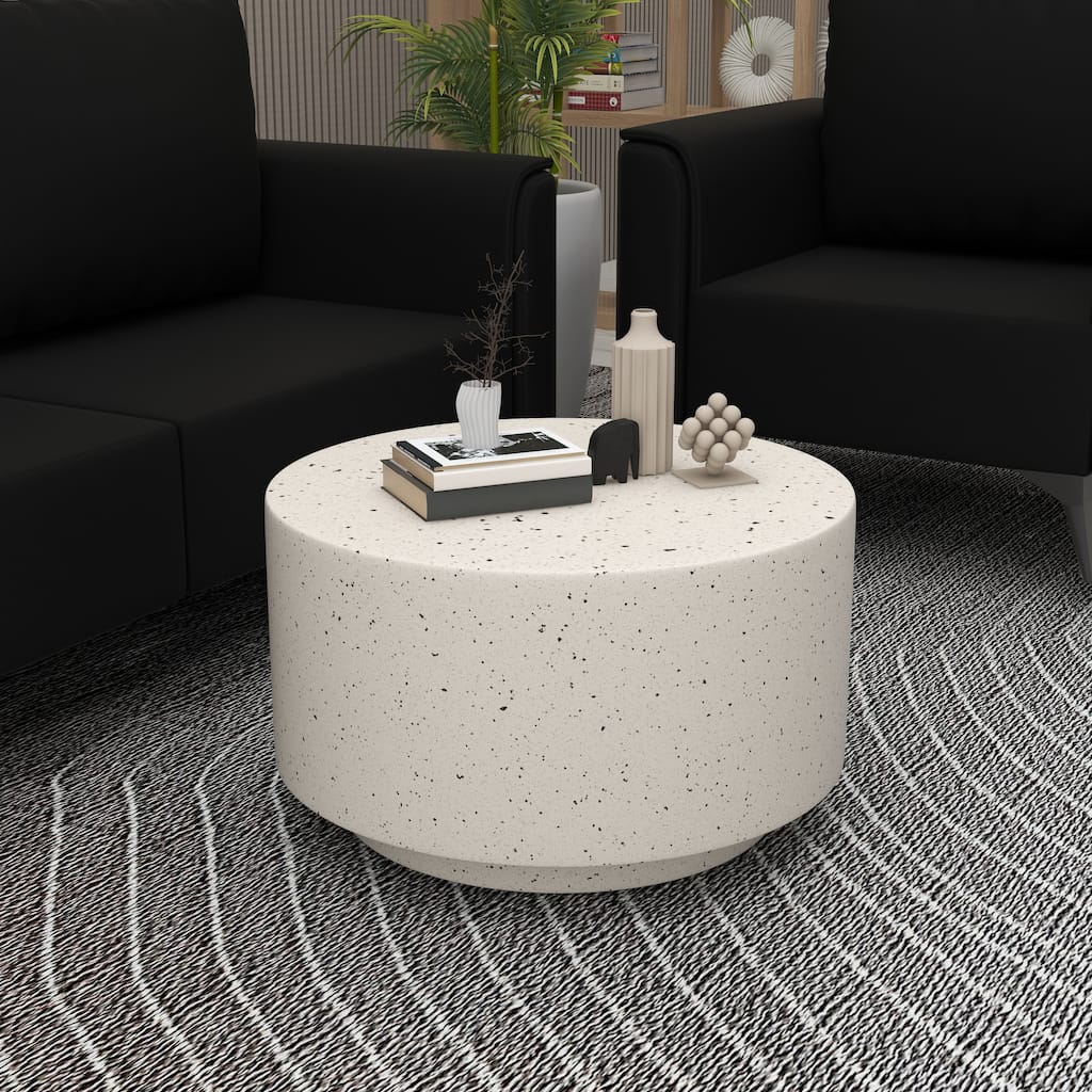 Terra 36-Inch Modern Wide Coffee Side Table in Fiberstone Round Accent Center Table for Indoor and Outdoor Patio Use