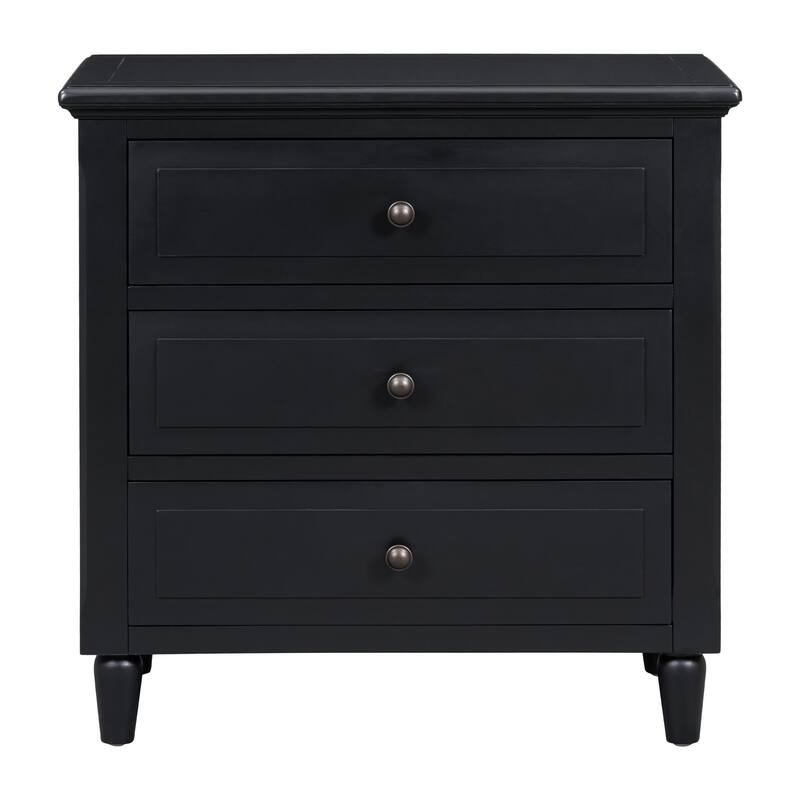 28'' Wide 3-Drawer Modern Nightstand with Metal Handles, Fully Assembled MDF Bedside Cabinet with Rubber Wood Legs for Bedroom