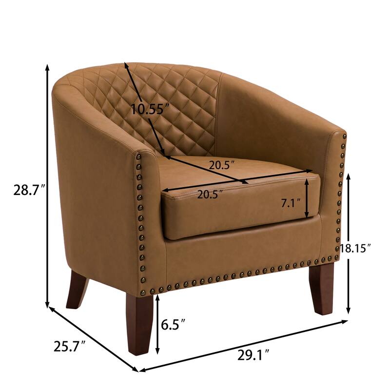 Modern Leather Nailheads Trim Barrel Accent Chairs with Wood Legs