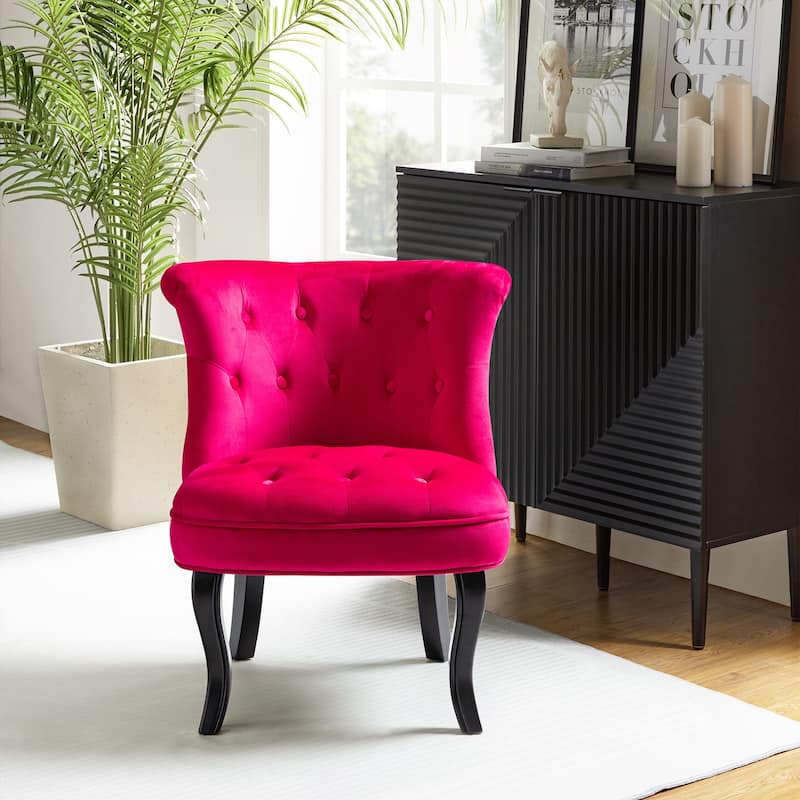 Paolino 25.1" Wide Traditional Velvet Button-tufted Back Stools with Wood Legs by HULALA HOME
