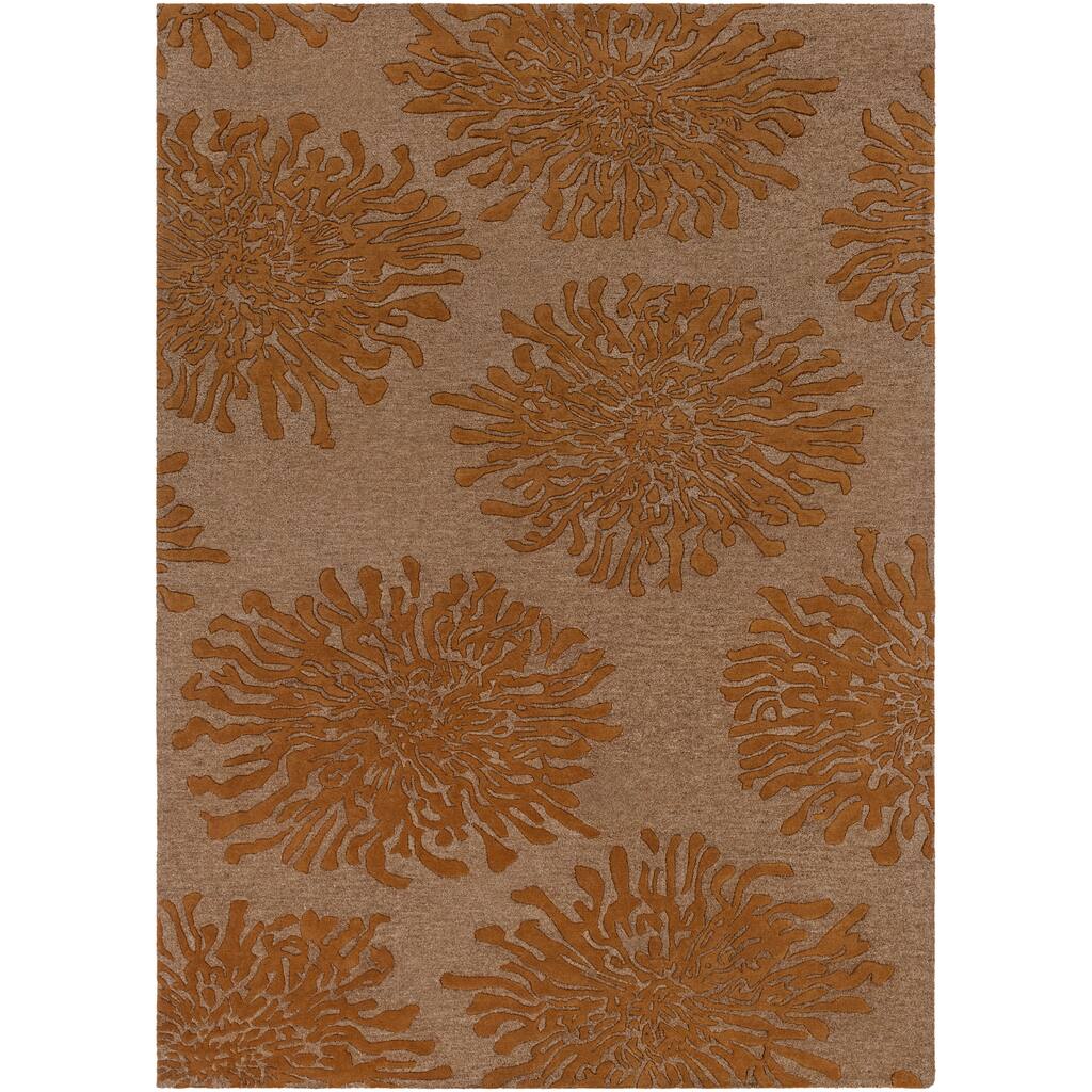 Hand-tufted Contemporary Brown/Orange Mountain New Zealand Wool Abstract Area Rug