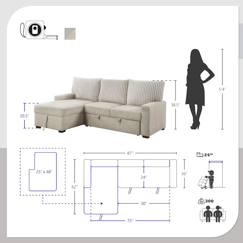 Liatris 2-Piece Sectional Sofa with Pull-out Bed and Left Chaise