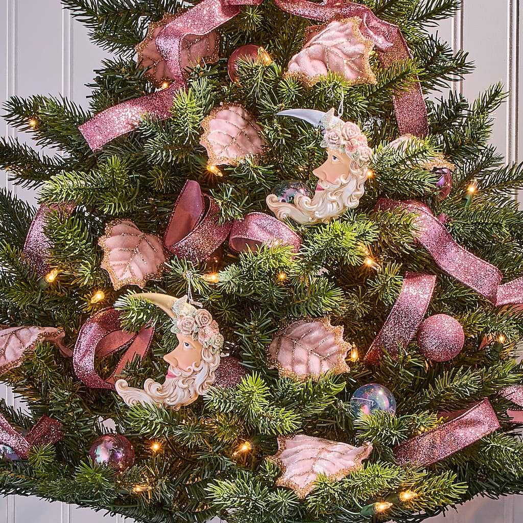 4" Resin Floral Crescent Santa Ornament Set of 2