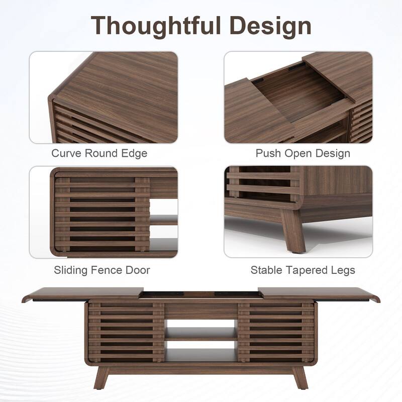 Gymojoy 47" Mid Century Modern Coffee Table with Sliding Door Storage, Walnut Center Table