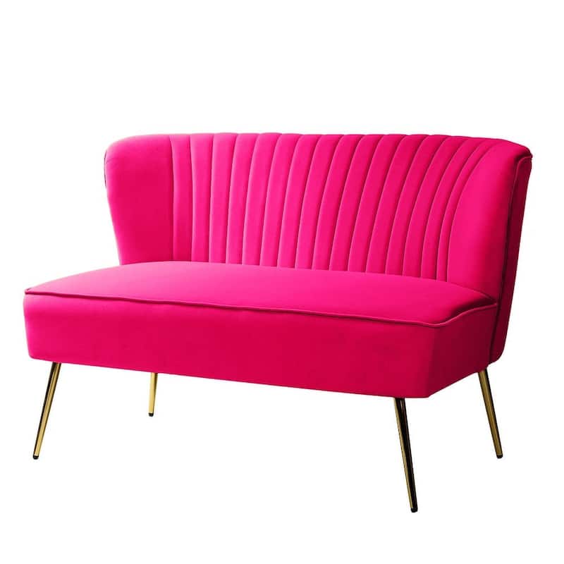 Monica Modern Velvet Curved Tufted Back Loveseat with Metal Tapered Legs by HULALA HOME - FUCHSIA