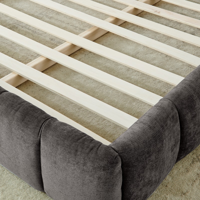 King Size Upholstered Bed Frame With Thick Fabric,Grounded Queen Size Platform Bed With Headboard And Solid Frame