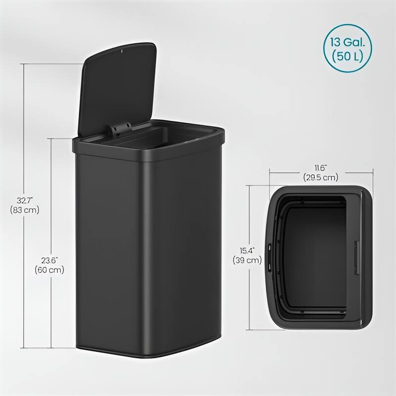 Plastic Steel 13-Gallon Motion Sensor Lid Kitchen Trash Can