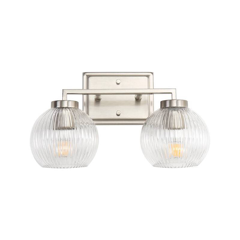 Elliott 2-Light Vanity Light in Pewter with Ribbed Clear Shade - Silver