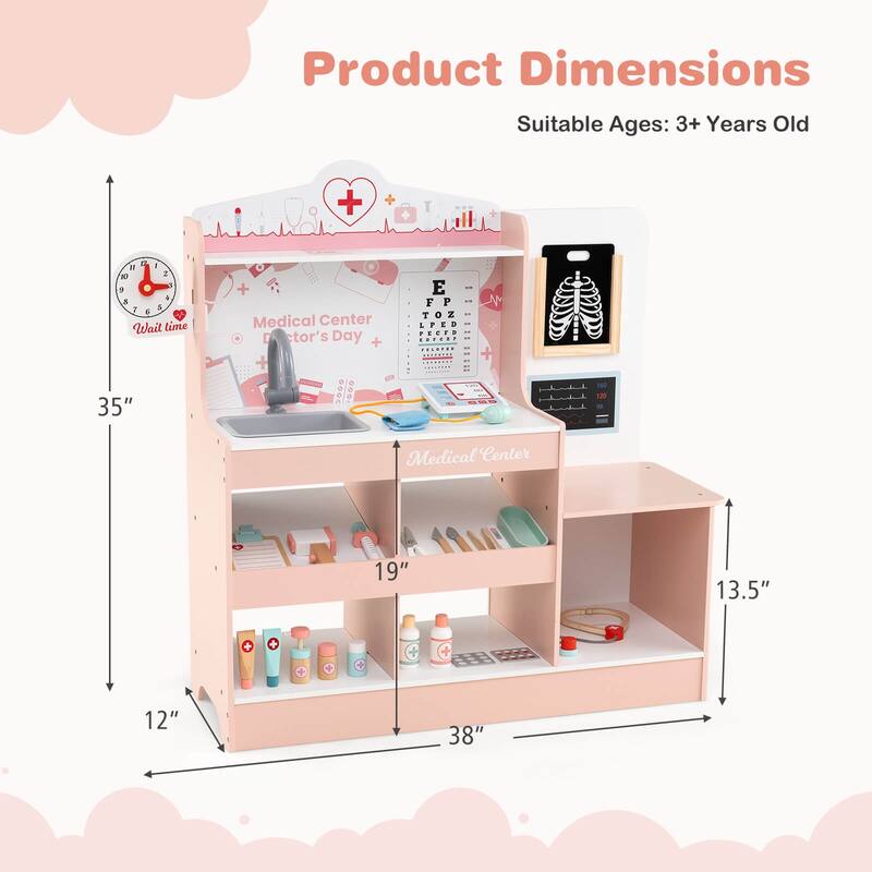 Honeyjoy Wooden Doctor Play Set with Clock Sink Eye Chart ECG Monitor - See Details