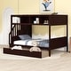 preview thumbnail 1 of 12, Twin over Full Bunk Bed Kids Bed with Shelfs, Storage Staircase and 2 Drawers,Solid,Safe staircase Espresso