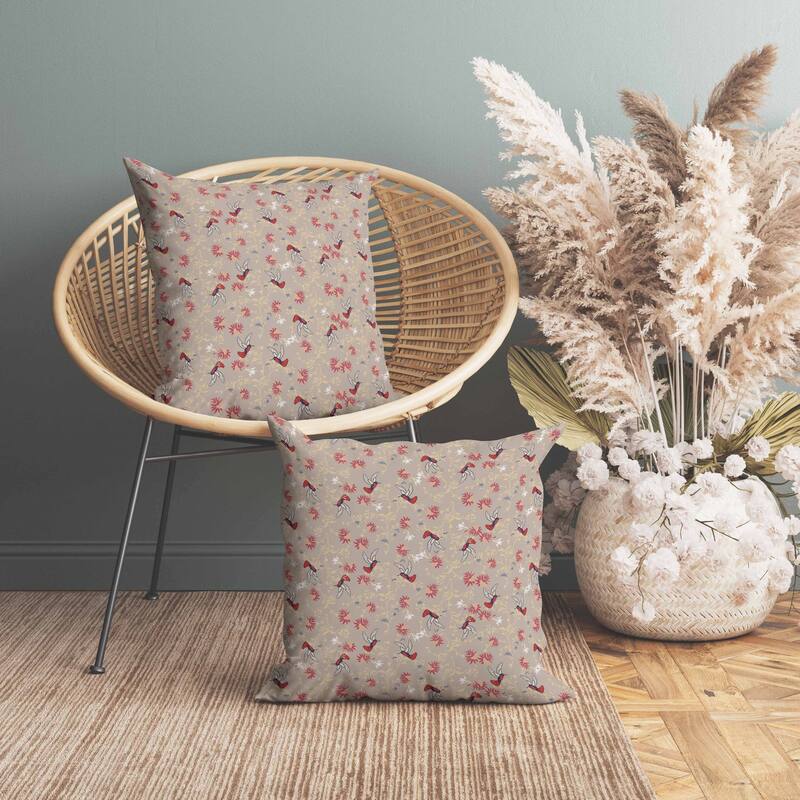 Songbird Flora Parade Indoor/Outdoor Reversible Throw Pillow Grayish and Orange