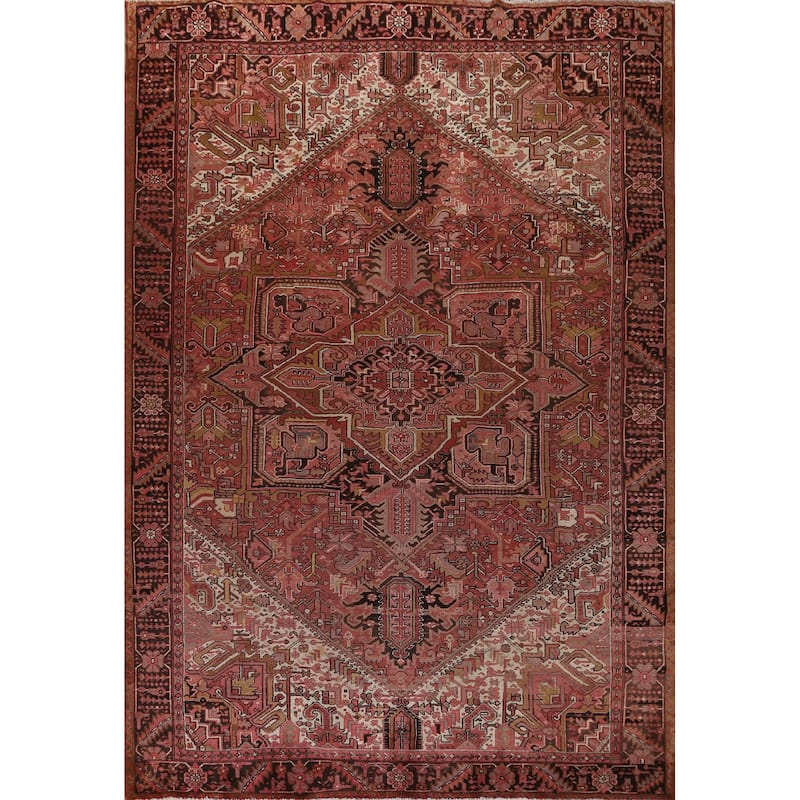 Vegetable Dye Traditional Heriz Persian Area Rug Handmade Wool Carpet - 10'2" x 13'0"