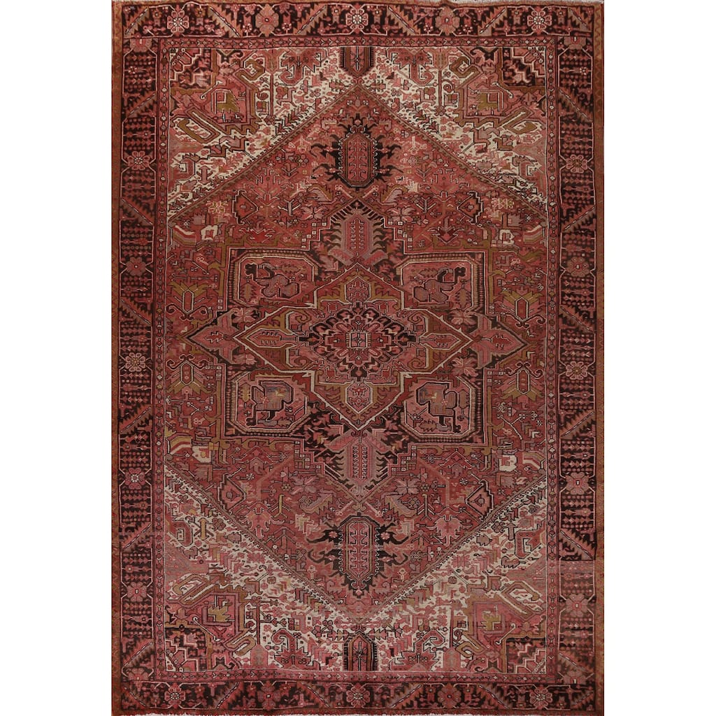 Vegetable Dye Traditional Heriz Persian Area Rug Handmade Wool Carpet - 10'2" x 13'0"