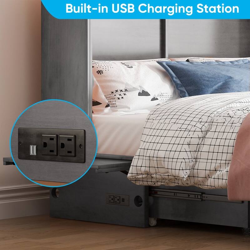 Mixoy Queen Murphy Bed Chest with Charging Station and Storage Drawer,No Mattress