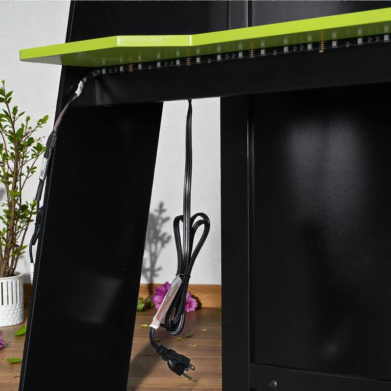 Twin Size Gaming Loft Bed with Desk, Multi-Storage Shelves, RGB Light Strip, Wood Frame, Esports Style Setup