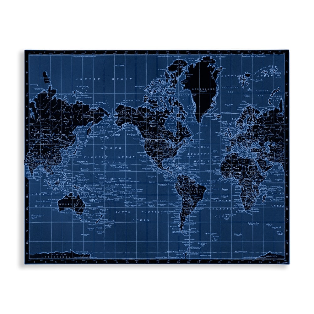 Stupell Blue Toned World Map Canvas Wall Art Design By Phillipa Katz